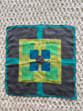 Echo Silk Scarf in Teal, Lime & Charcoal with Blue Accents